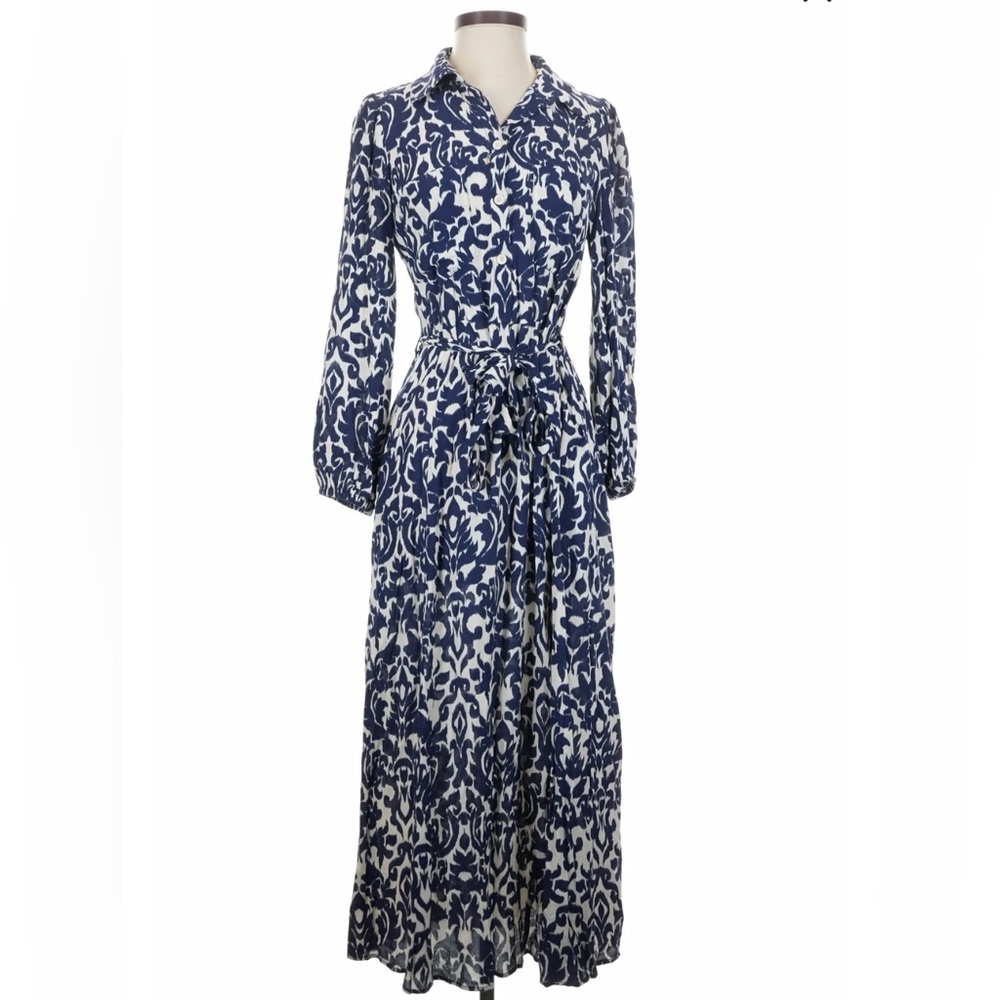 Zara Ikat Print Maxi Dress, Navy and White/Off White